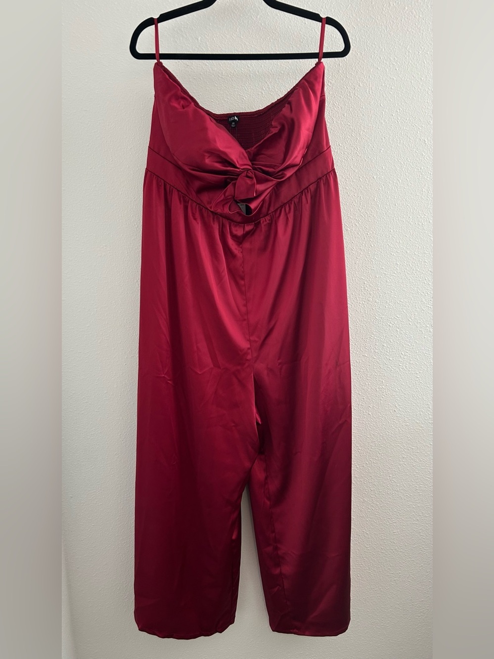 Fashion Nova Red Satin Tie-Front Jumpsuit